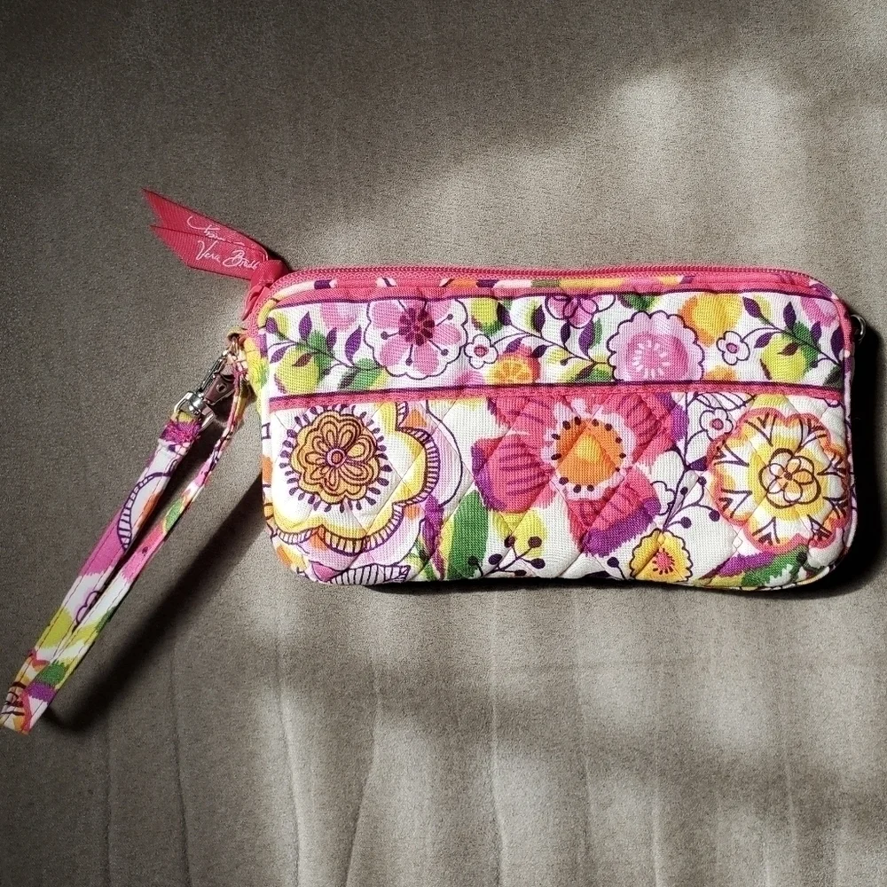 Vera Bradley Pink Clementine Multicolor Floral Zip Wallet Wristlet Purse